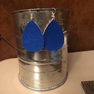Faux Leather Teardrop Earrings- Midnight Blue